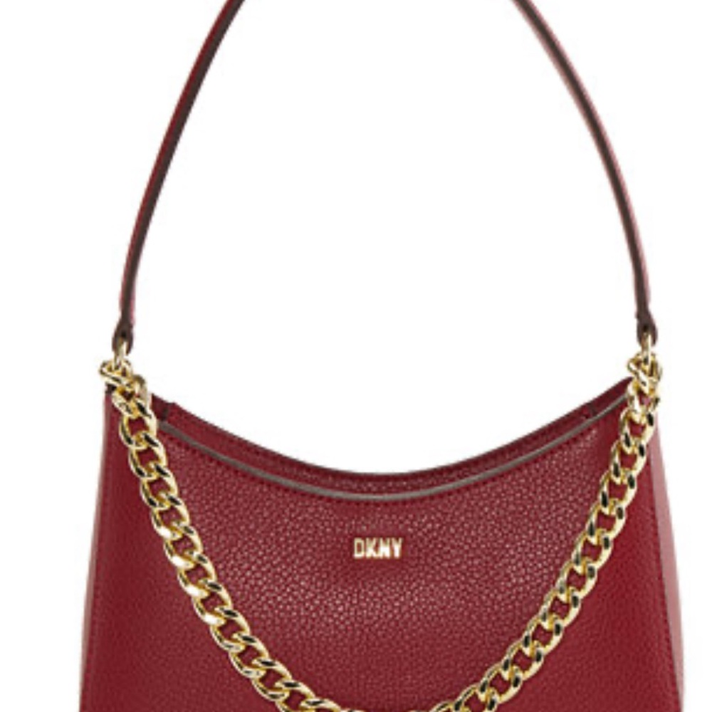 DKNY Red Shoulder Bag with Gold Chain